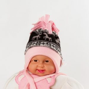 Norwegermütze "Rentier" rosa/schwarz Gr. 42/44