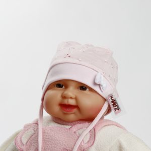 edle Babymütze "Nadja" mit Lochstickerei, Gr. 38/40