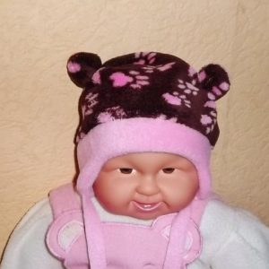 Wintermütze "Pfötchen" braun/rosa  Gr. 42/44