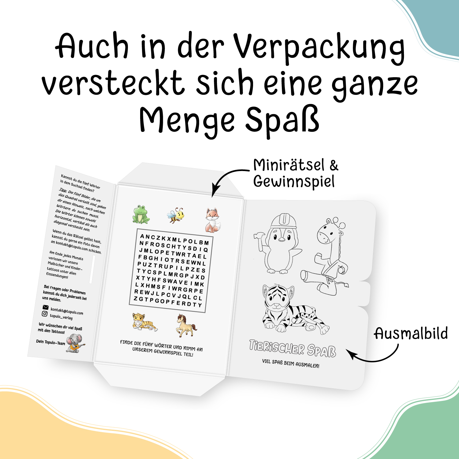 150 hautschonende Kindertattoos - Thema: Tierischer Spaß - 9 Tattoobögen im A6-Format - made in Germany – Bild 5
