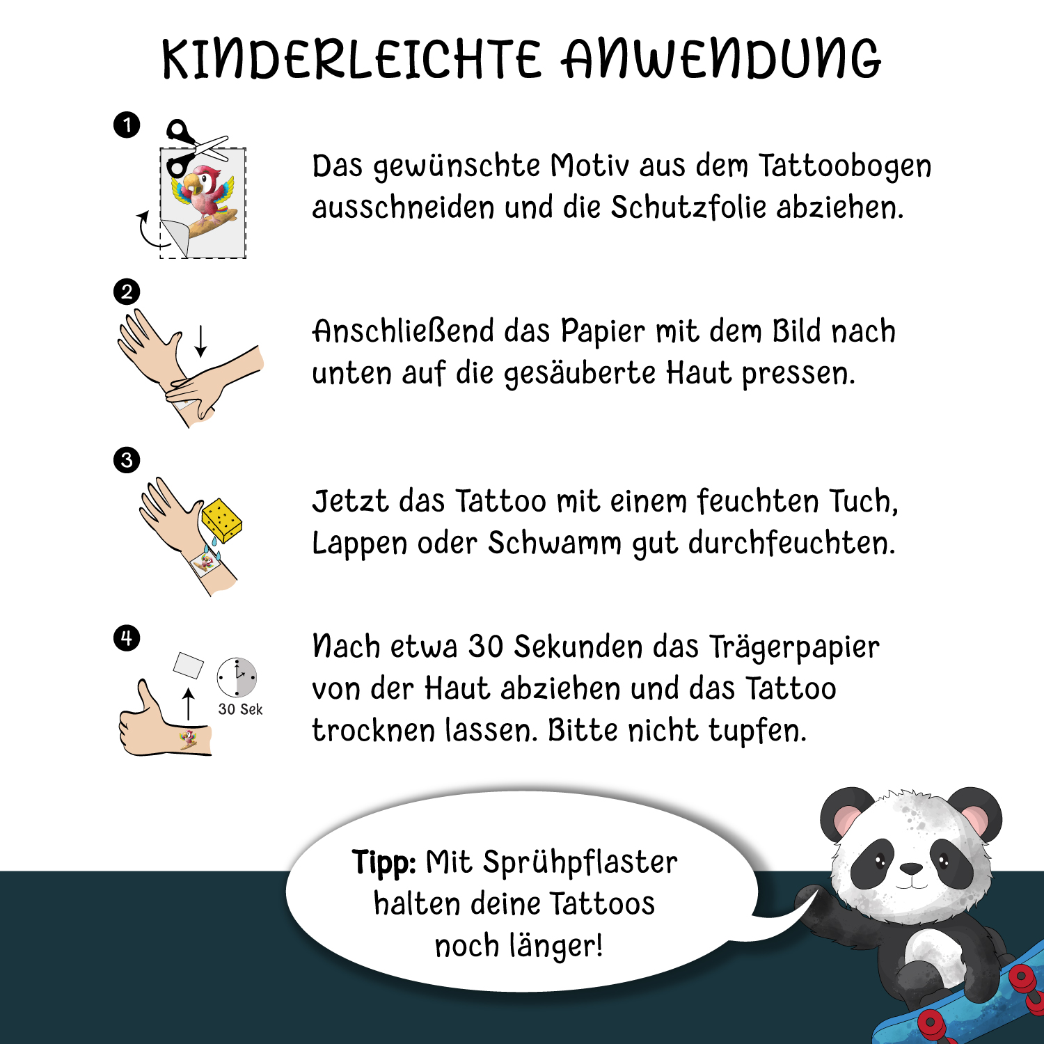 150 hautschonende Kindertattoos - Thema: Tierischer Spaß - 9 Tattoobögen im A6-Format - made in Germany – Bild 6