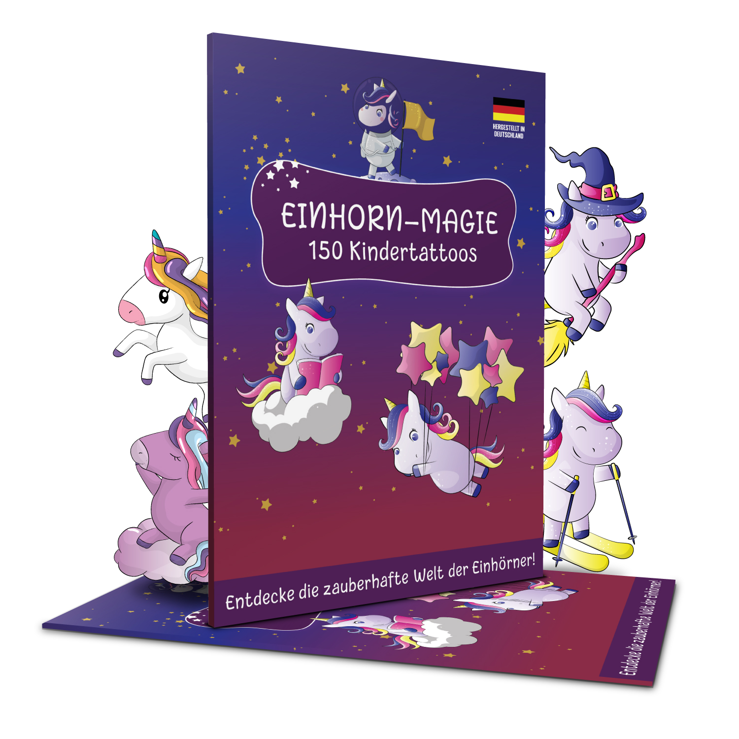 150 hautschonende Kindertattoos - Thema: Einhorn Magie - 9 Tattoobögen im A6-Format - made in Germany – Bild 9