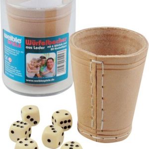 Leder-Würfelb. nat. 9cm+6 Würfel