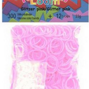 Rainbow Loom Silikon Glitzer pink, 300 Stück, 1 Beutel