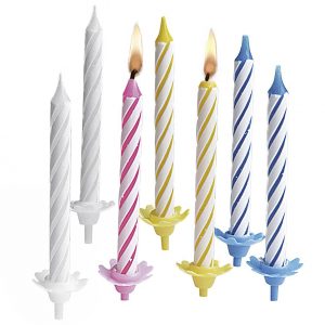 Geburtstagskerze Tortenlichte mit Halter sortiert weiß/rosa/gelb/blau 24erPack