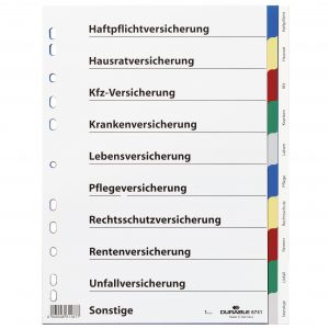 DURABLE Register mit farbigen Taben mit Indexblatt Versicherungen 10-tlg.