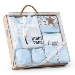5-teiliges Baby-Erstausstattungs-Set "Mama & Papa" (Blau)